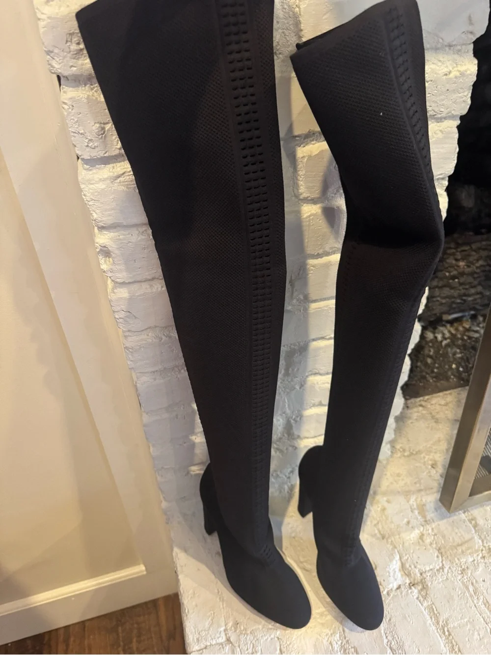 Gianvito Rossi Black Over-the-Knee Stretch Knit Block-Heel Boots